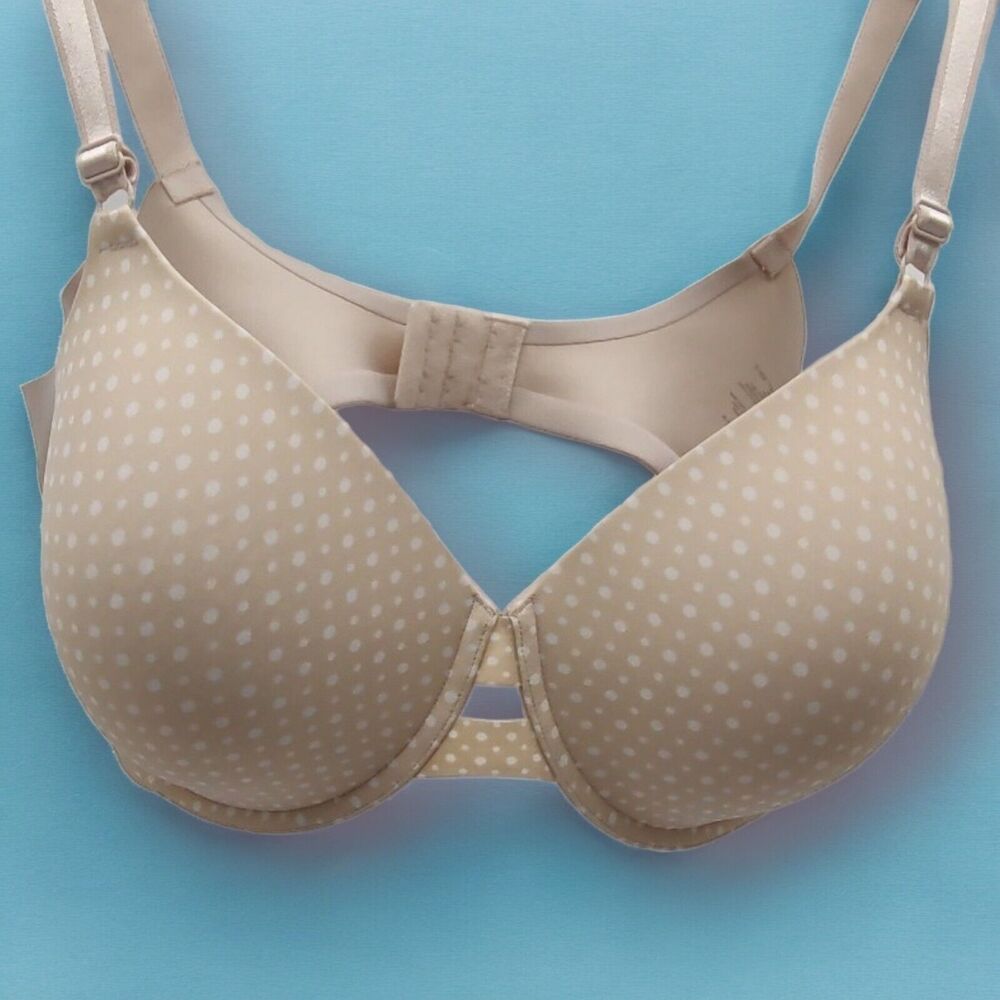 Warner's 40D Comfort Underwire T-Shirt Bra No Side Effects #1356 Nude White Dots